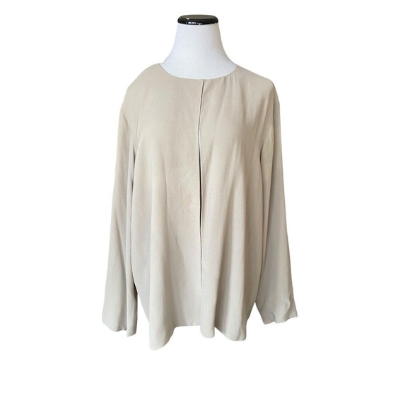Eileen Fisher Silk Crepe Open Front Jacket Size 1X Beige Minimalist Quiet Luxury - Picture 1 of 8